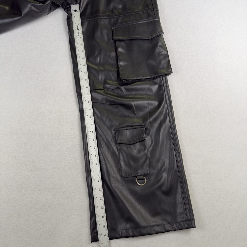 New HYFVE Faux Leather Cargo Pants High Rise Wide Leg Y2K Utility Black Sz XL - Picture 9 of 16